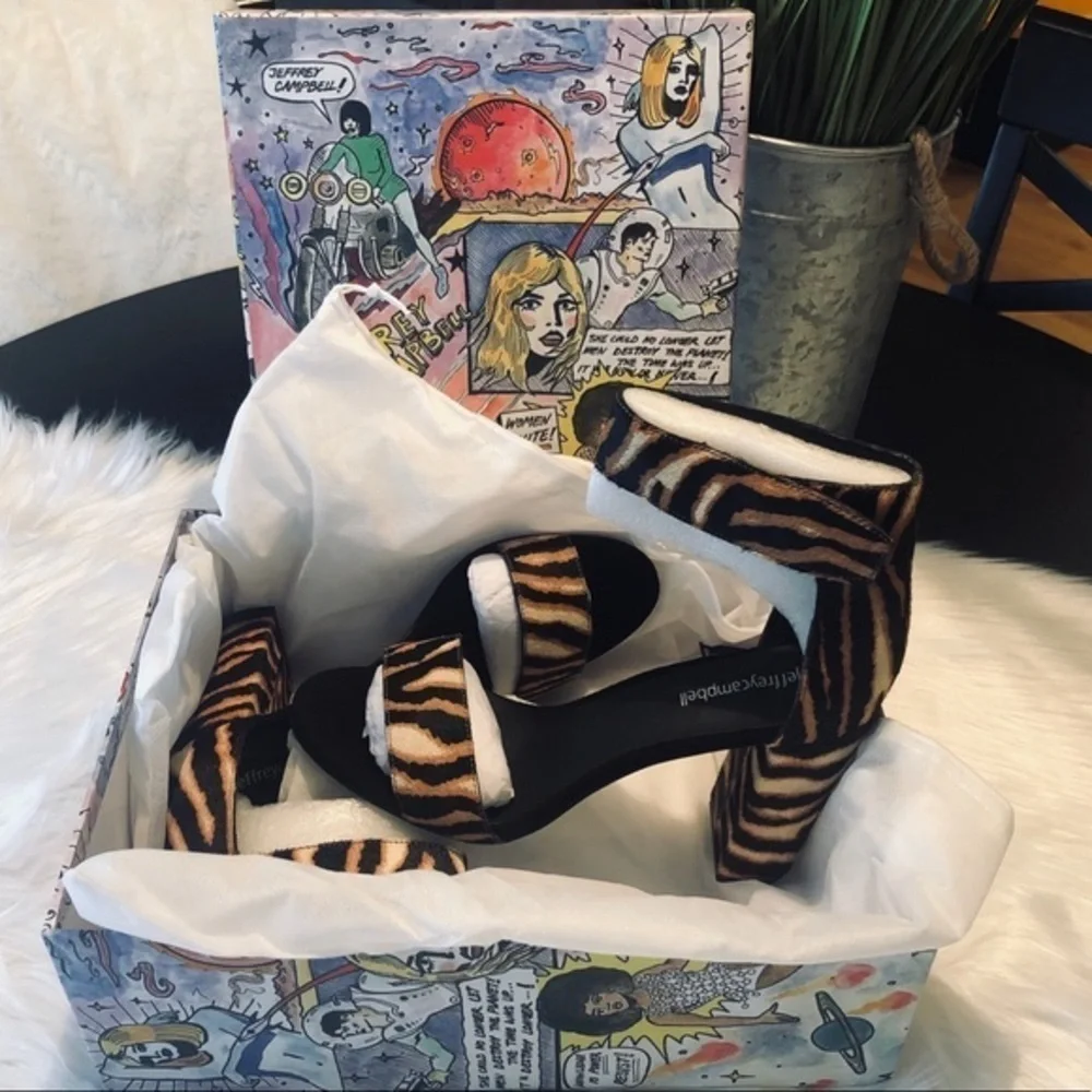 Jeffrey Campbell Zebra Heeled Calf Hair Sandal NIB *Price is Firm
